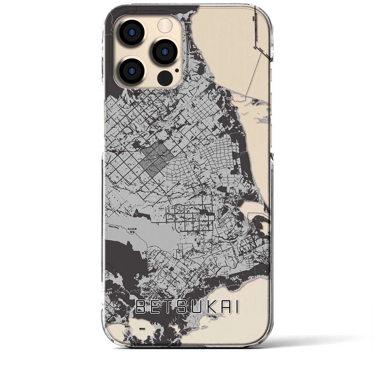 【別海】地図柄iPhoneケース（クリアタイプ・モノトーン）iPhone 12 Pro Max 用