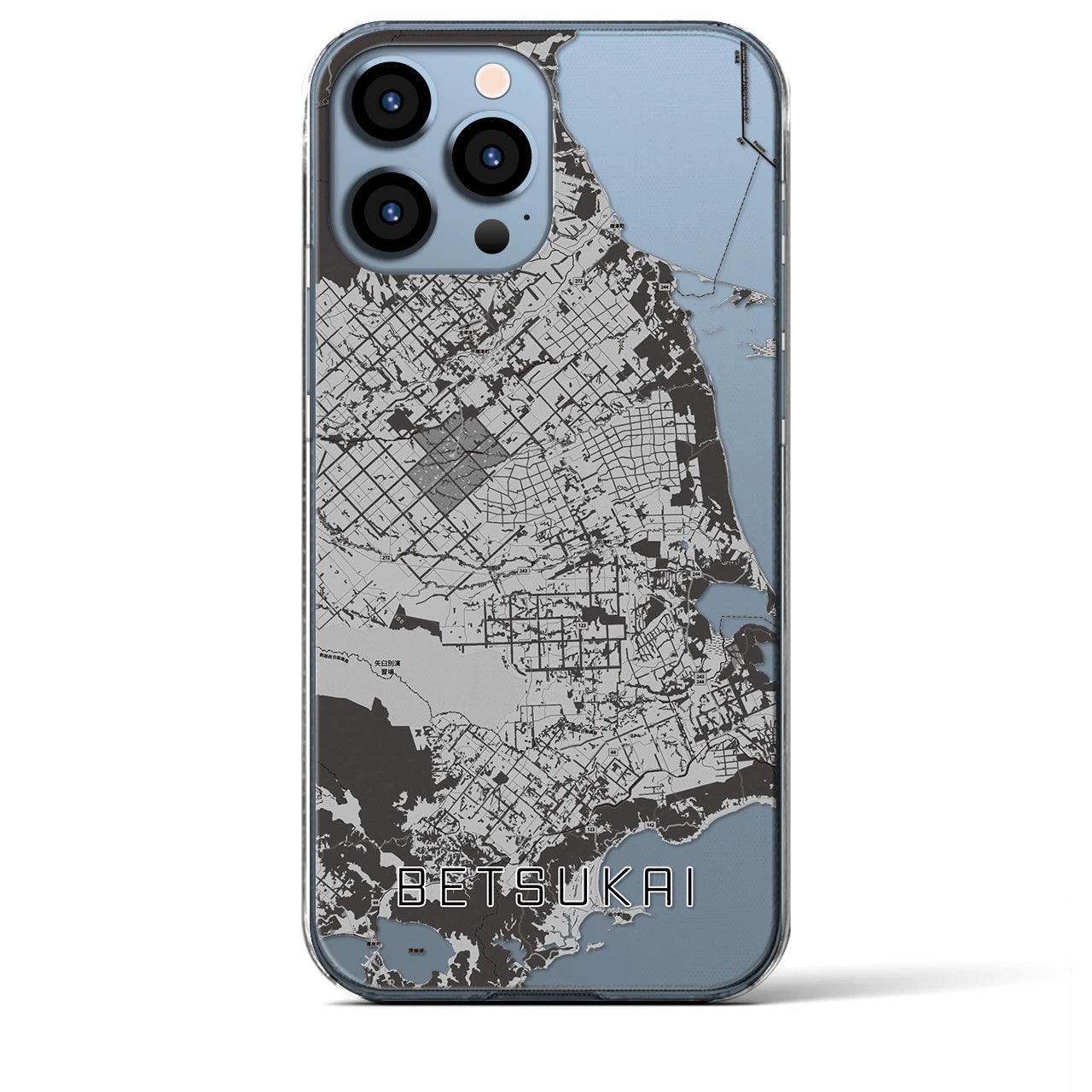 【別海】地図柄iPhoneケース（クリアタイプ・モノトーン）iPhone 13 Pro Max 用