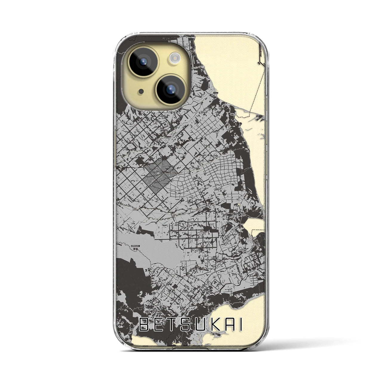 【別海】地図柄iPhoneケース（クリアタイプ・モノトーン）iPhone 15 用