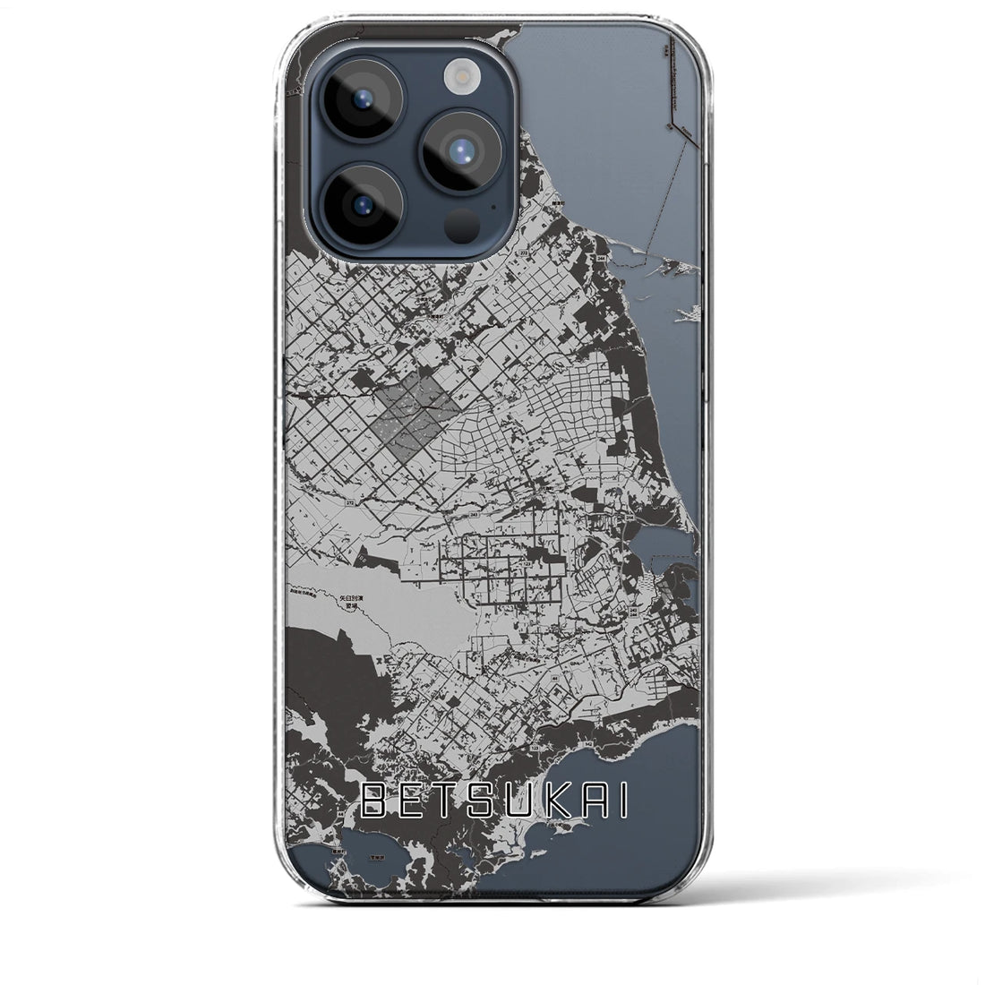 【別海】地図柄iPhoneケース（クリアタイプ・モノトーン）iPhone 15 Pro Max 用