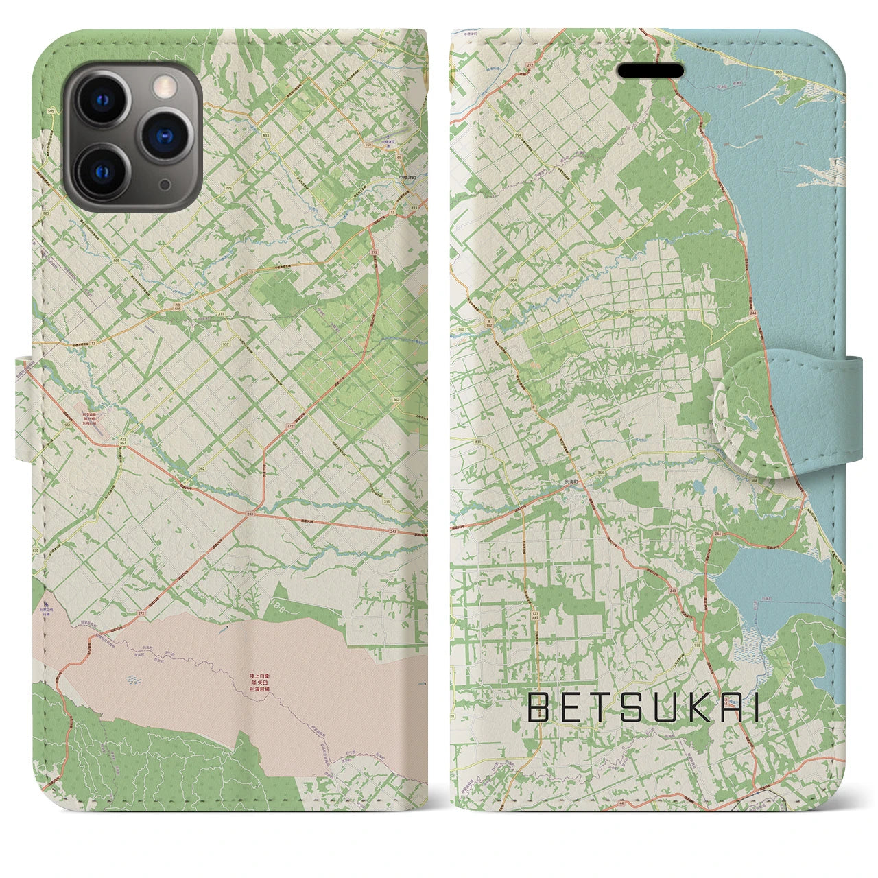 【別海】地図柄iPhoneケース（手帳両面タイプ・ナチュラル）iPhone 11 Pro Max 用