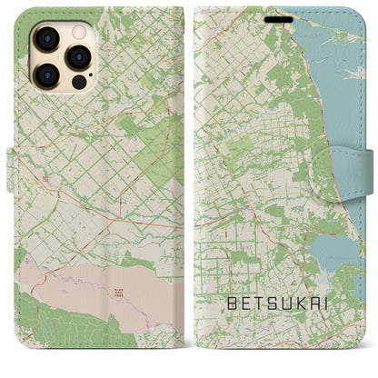 【別海（北海道）】地図柄iPhoneケース（手帳タイプ）ナチュラル・iPhone 12 Pro Max 用