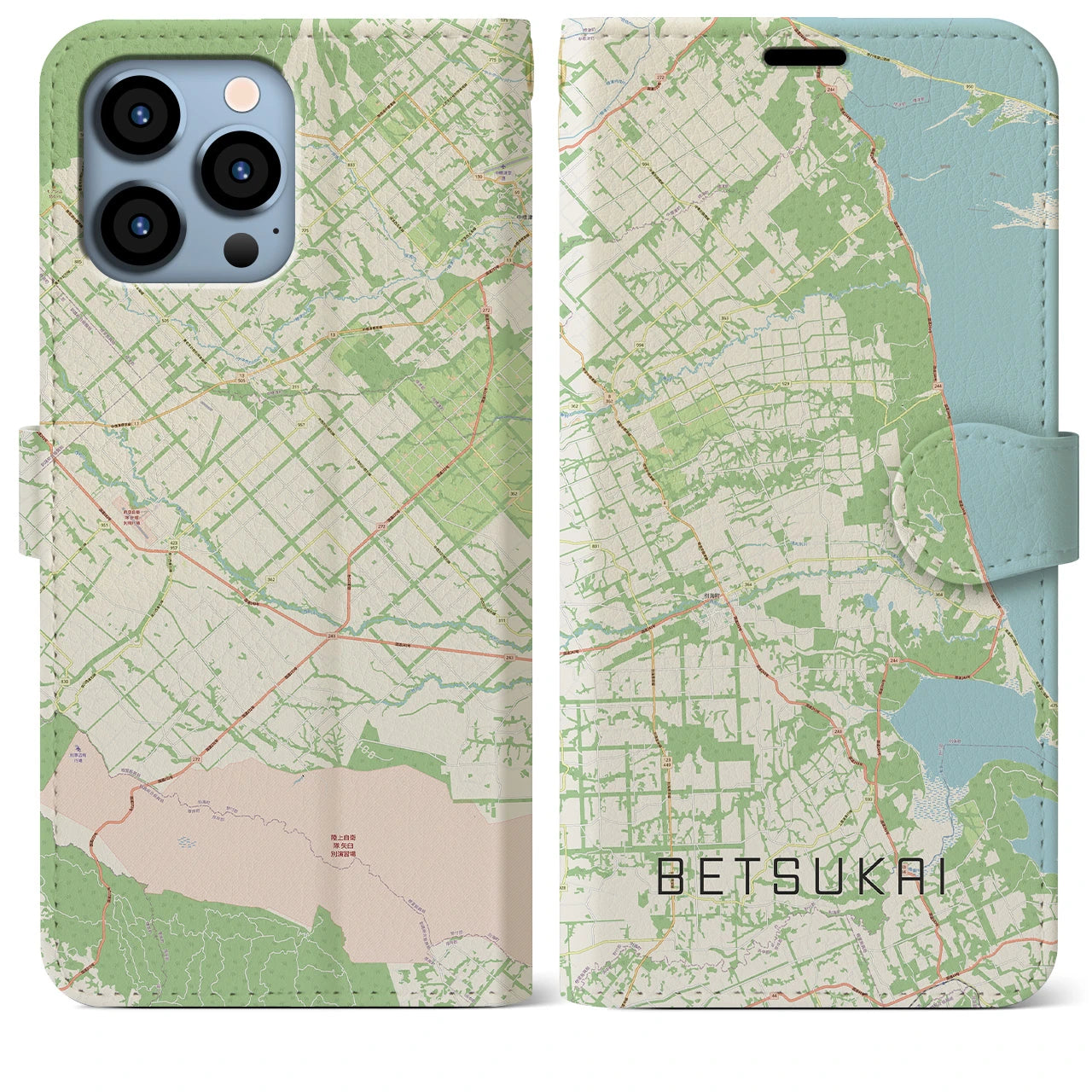 【別海】地図柄iPhoneケース（手帳両面タイプ・ナチュラル）iPhone 13 Pro Max 用