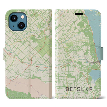 【別海（北海道）】地図柄iPhoneケース（手帳タイプ）ナチュラル・iPhone 13 用