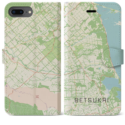 【別海（北海道）】地図柄iPhoneケース（手帳タイプ）ナチュラル・iPhone 8Plus /7Plus / 6sPlus / 6Plus 用