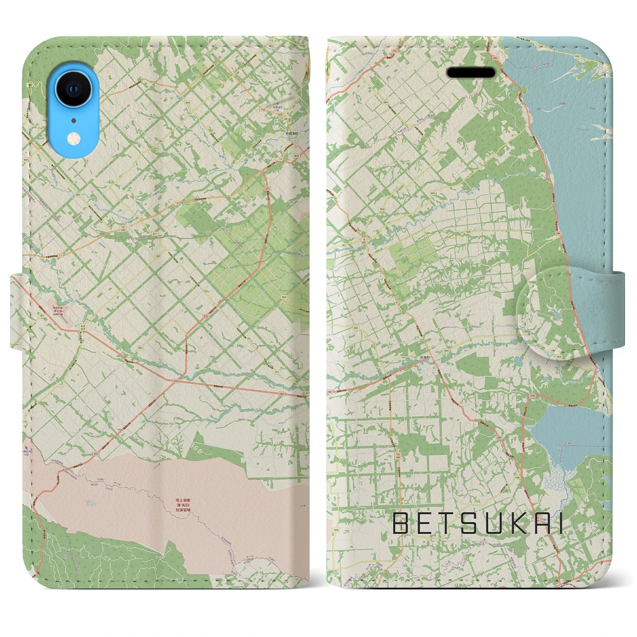 【別海】地図柄iPhoneケース（手帳両面タイプ・ナチュラル）iPhone XR 用