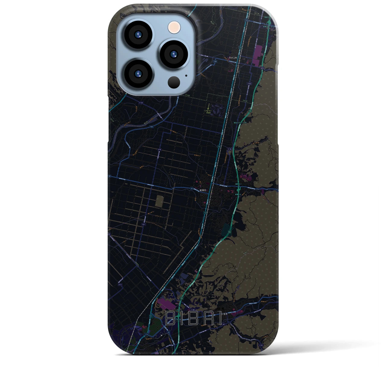 【美唄】地図柄iPhoneケース（バックカバータイプ・ブラック）iPhone 13 Pro Max 用