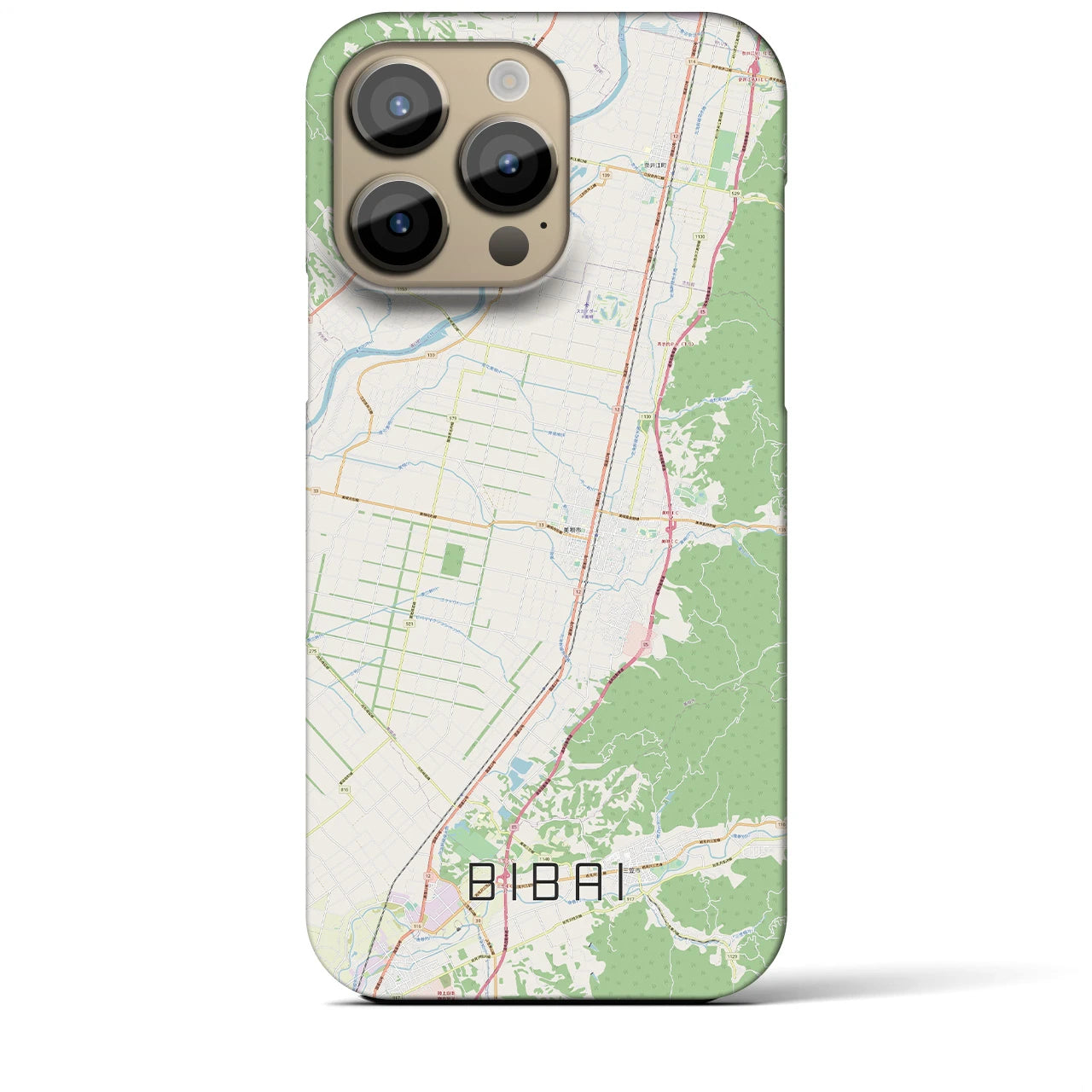 【美唄】地図柄iPhoneケース（バックカバータイプ・ナチュラル）iPhone 14 Pro Max 用