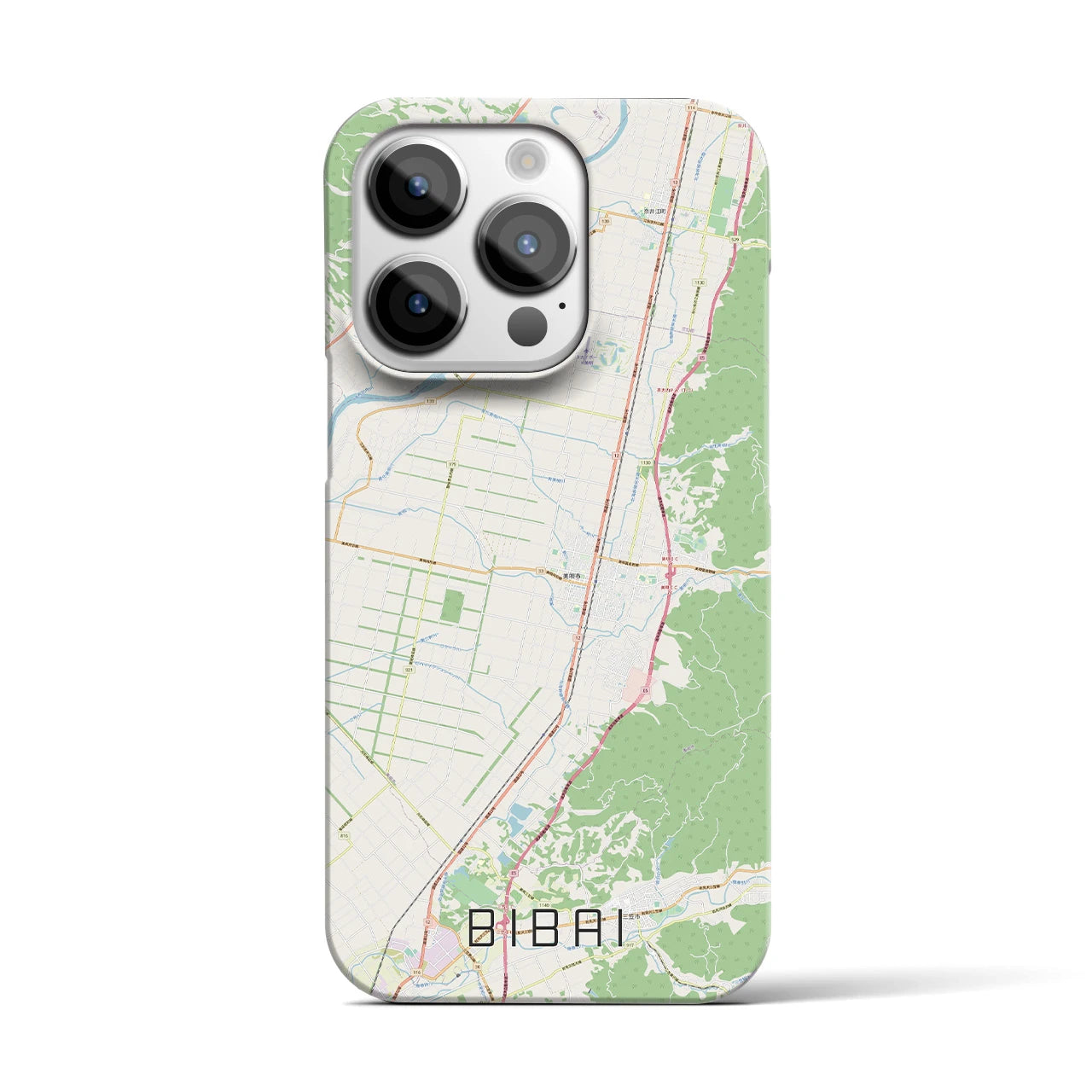 【美唄】地図柄iPhoneケース（バックカバータイプ・ナチュラル）iPhone 14 Pro 用