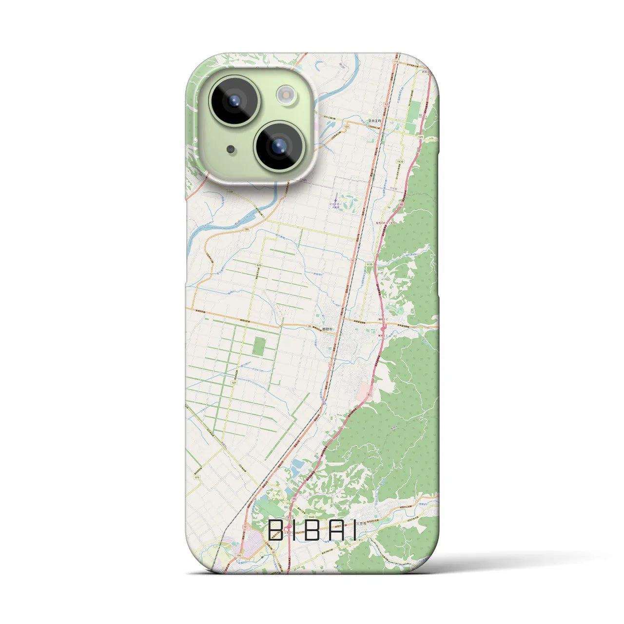 【美唄】地図柄iPhoneケース（バックカバータイプ・ナチュラル）iPhone 15 用