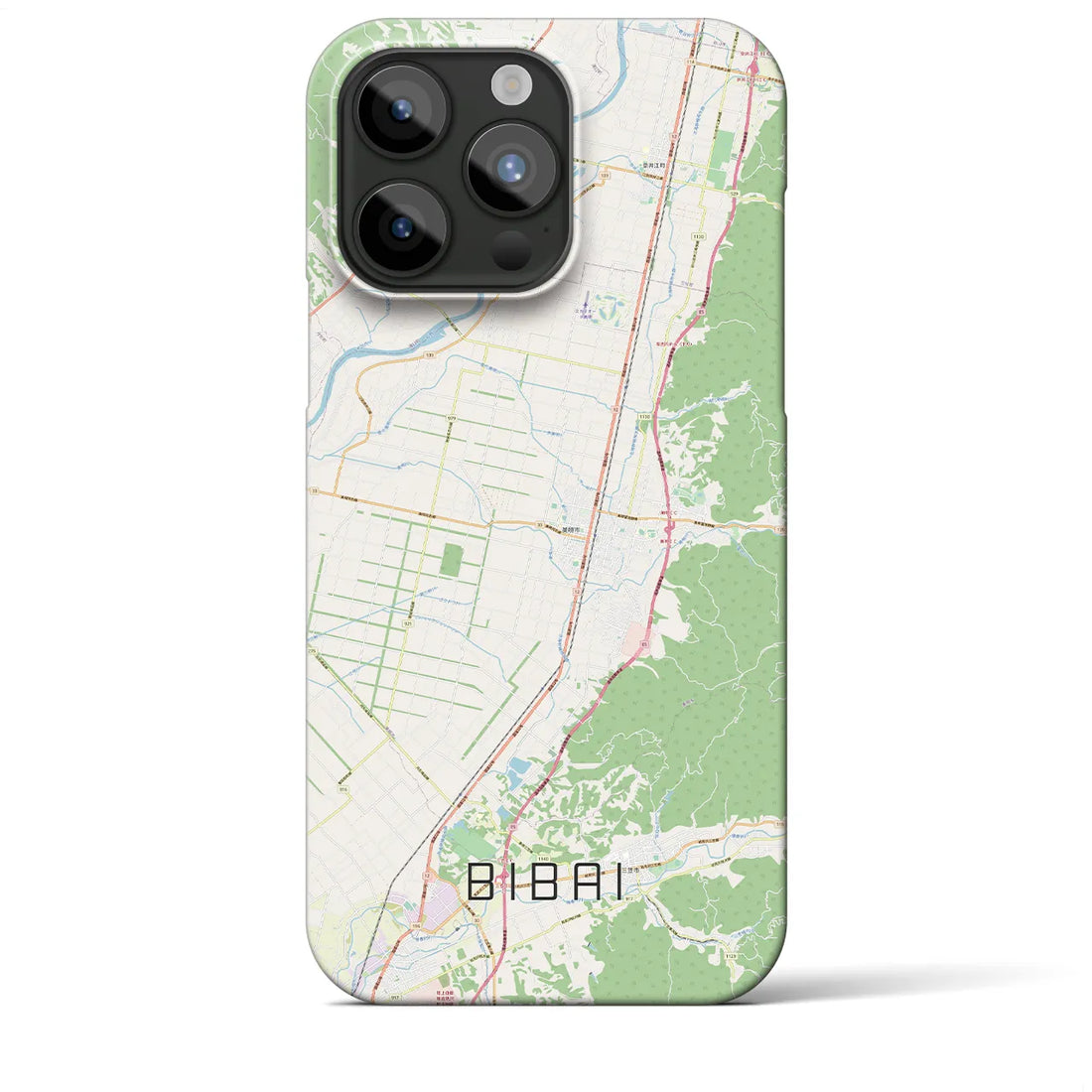 【美唄】地図柄iPhoneケース（バックカバータイプ・ナチュラル）iPhone 15 Pro Max 用