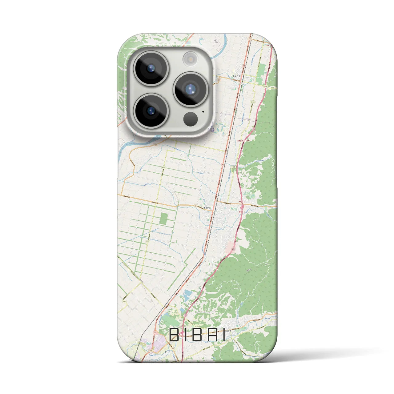 【美唄】地図柄iPhoneケース（バックカバータイプ・ナチュラル）iPhone 15 Pro 用