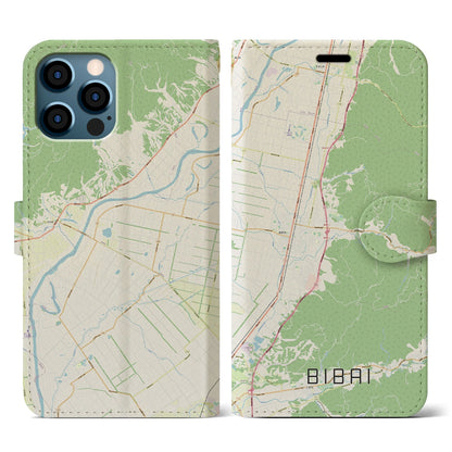 【美唄（北海道）】地図柄iPhoneケース（手帳タイプ）ナチュラル・iPhone 12 / 12 Pro 用