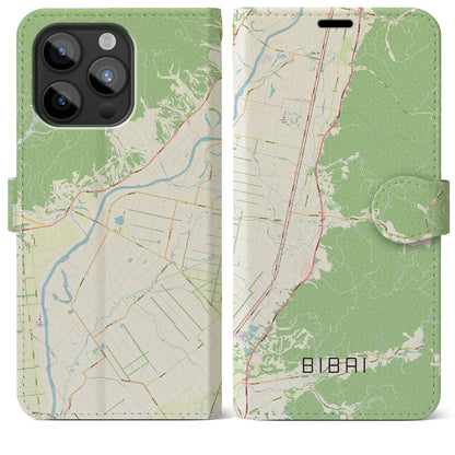 【美唄（北海道）】地図柄iPhoneケース（手帳タイプ）ナチュラル・iPhone 15 Pro Max 用