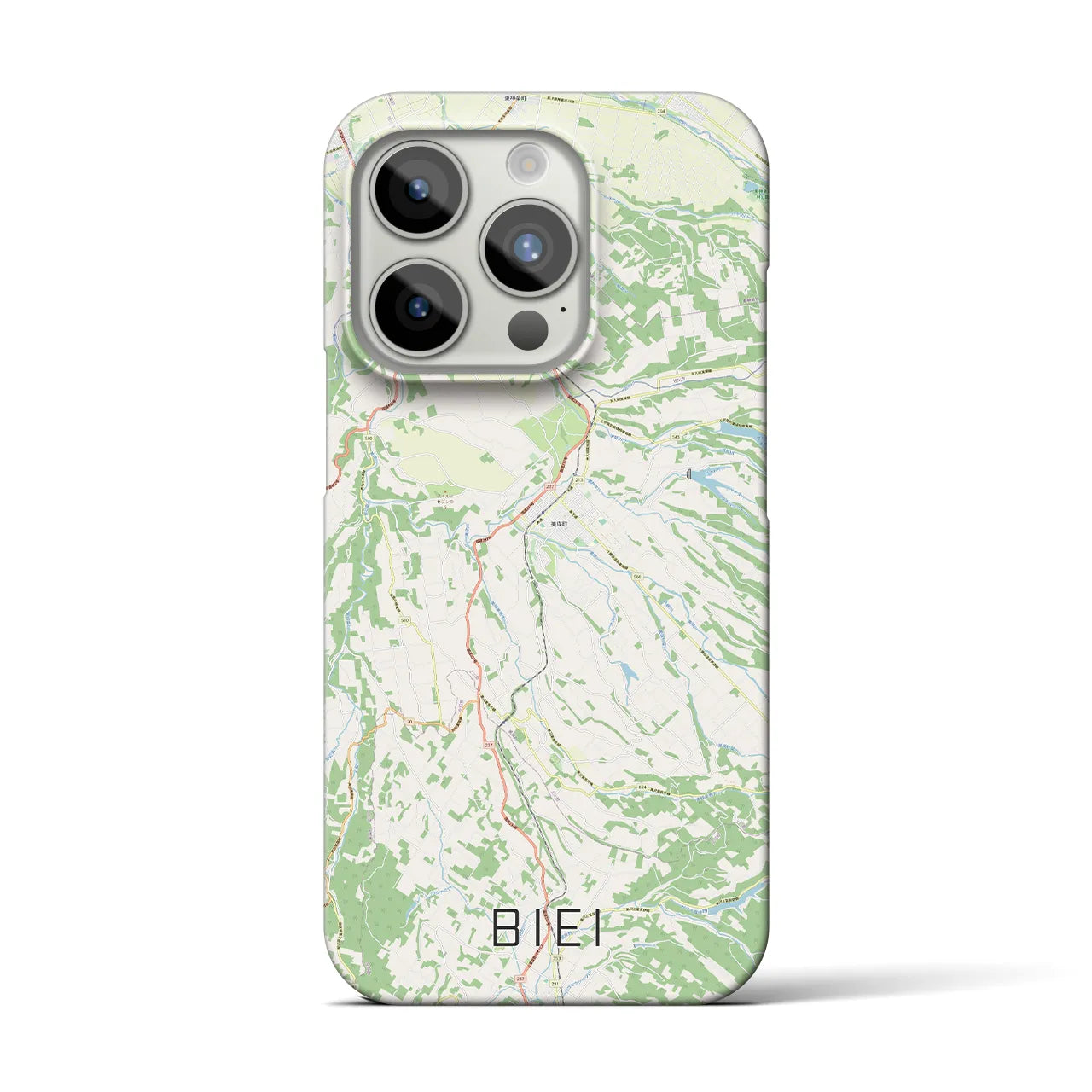 【美瑛】地図柄iPhoneケース（バックカバータイプ・ナチュラル）iPhone 15 Pro 用