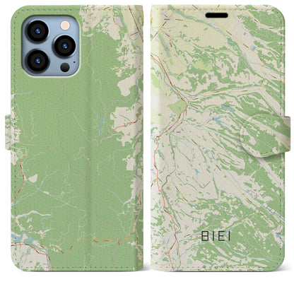 【美瑛（北海道）】地図柄iPhoneケース（手帳タイプ）ナチュラル・iPhone 13 Pro Max 用