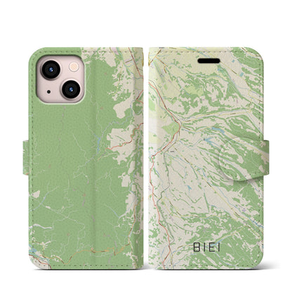 【美瑛（北海道）】地図柄iPhoneケース（手帳タイプ）ナチュラル・iPhone 13 mini 用