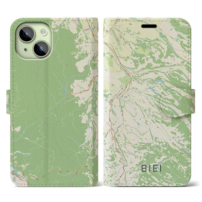 【美瑛（北海道）】地図柄iPhoneケース（手帳タイプ）ナチュラル・iPhone 15 用