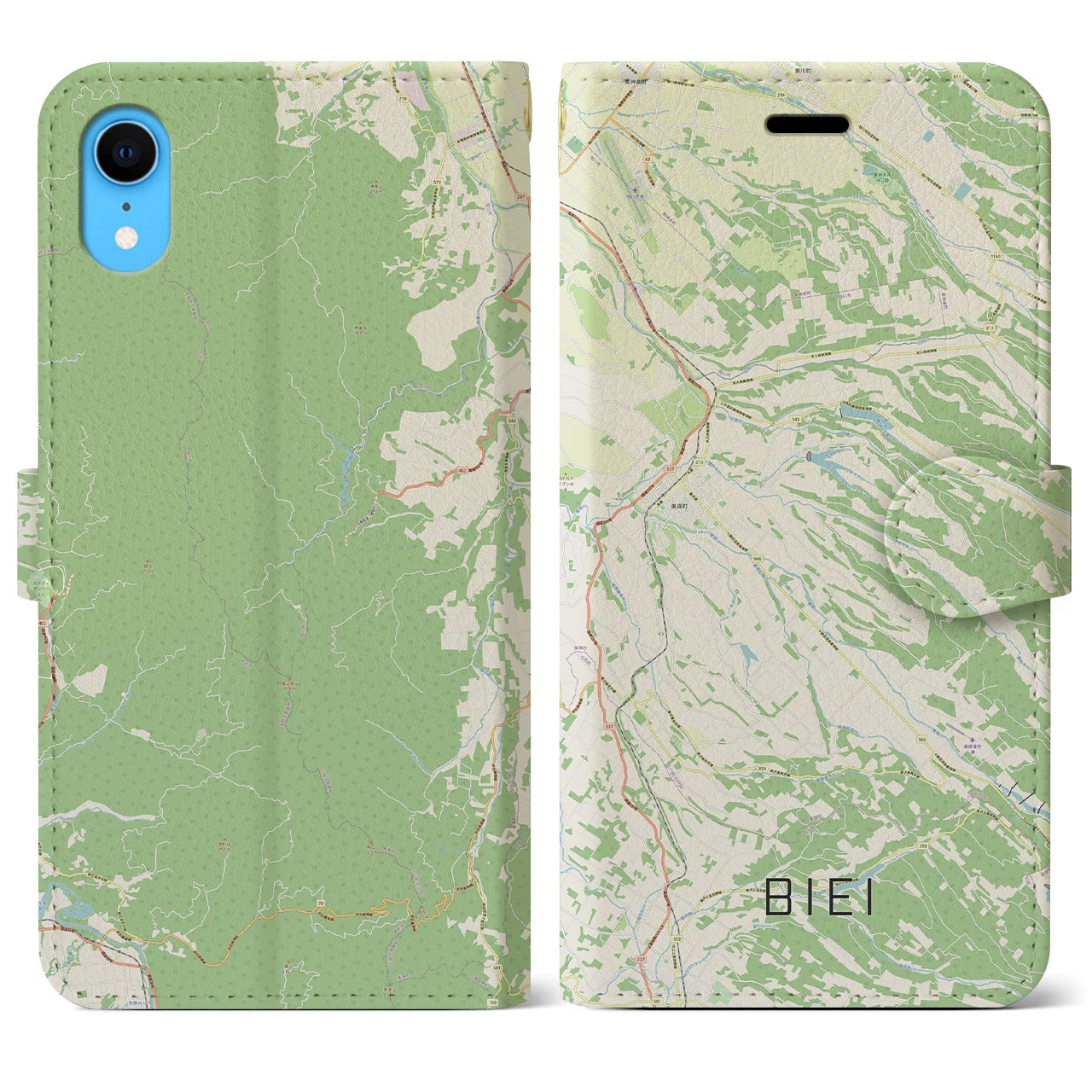 【美瑛】地図柄iPhoneケース（手帳両面タイプ・ナチュラル）iPhone XR 用