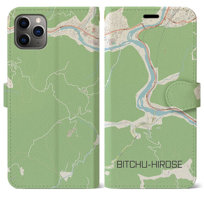 【備中広瀬（岡山県）】地図柄iPhoneケース（手帳タイプ）ナチュラル・iPhone 11 Pro Max 用