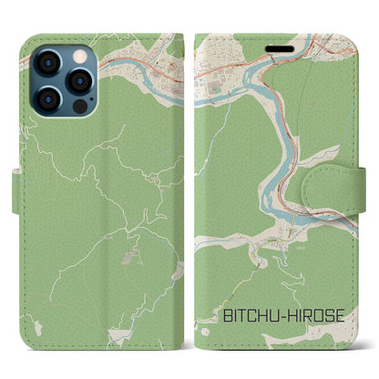 【備中広瀬（岡山県）】地図柄iPhoneケース（手帳タイプ）ナチュラル・iPhone 12 / 12 Pro 用