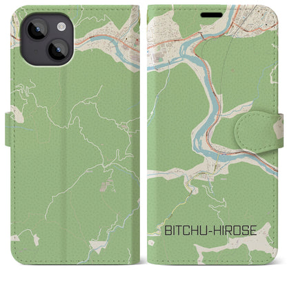 【備中広瀬（岡山県）】地図柄iPhoneケース（手帳タイプ）ナチュラル・iPhone 14 Plus 用