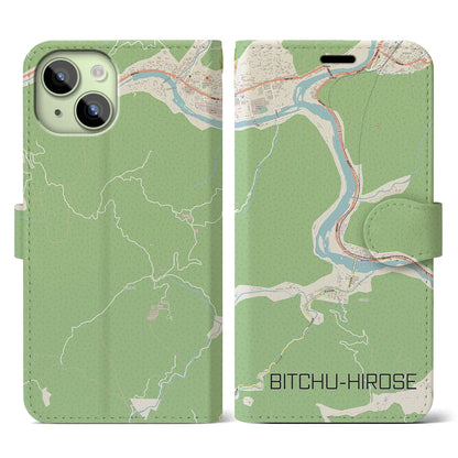 【備中広瀬（岡山県）】地図柄iPhoneケース（手帳タイプ）ナチュラル・iPhone 15 用