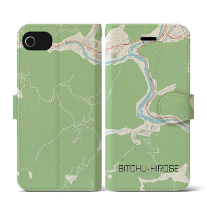 【備中広瀬（岡山県）】地図柄iPhoneケース（手帳タイプ）ナチュラル・iPhone SE（第3 / 第2世代） / 8 / 7 / 6s / 6 用