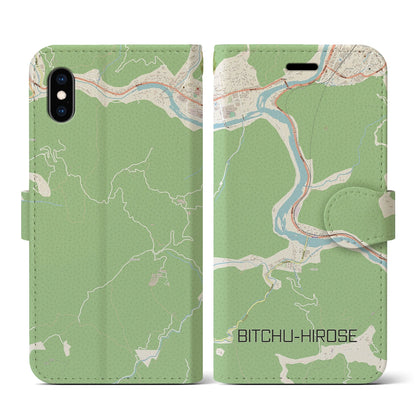 【備中広瀬（岡山県）】地図柄iPhoneケース（手帳タイプ）ナチュラル・iPhone XS / X 用