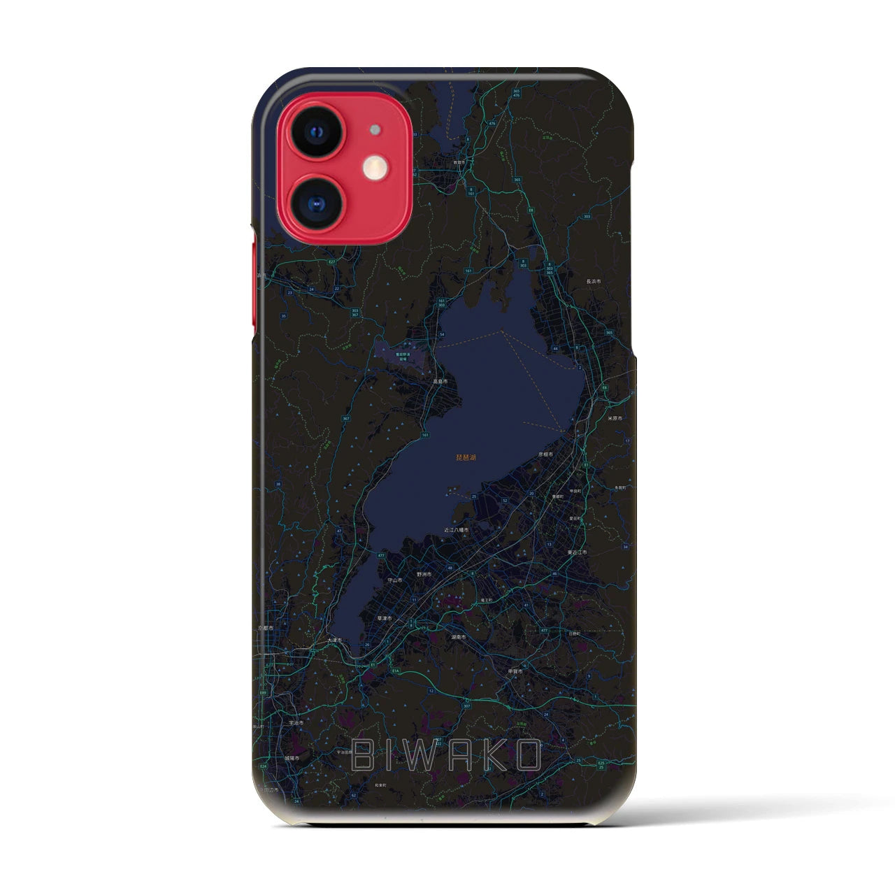 【琵琶湖2】地図柄iPhoneケース（バックカバータイプ・ブラック）iPhone 11 用