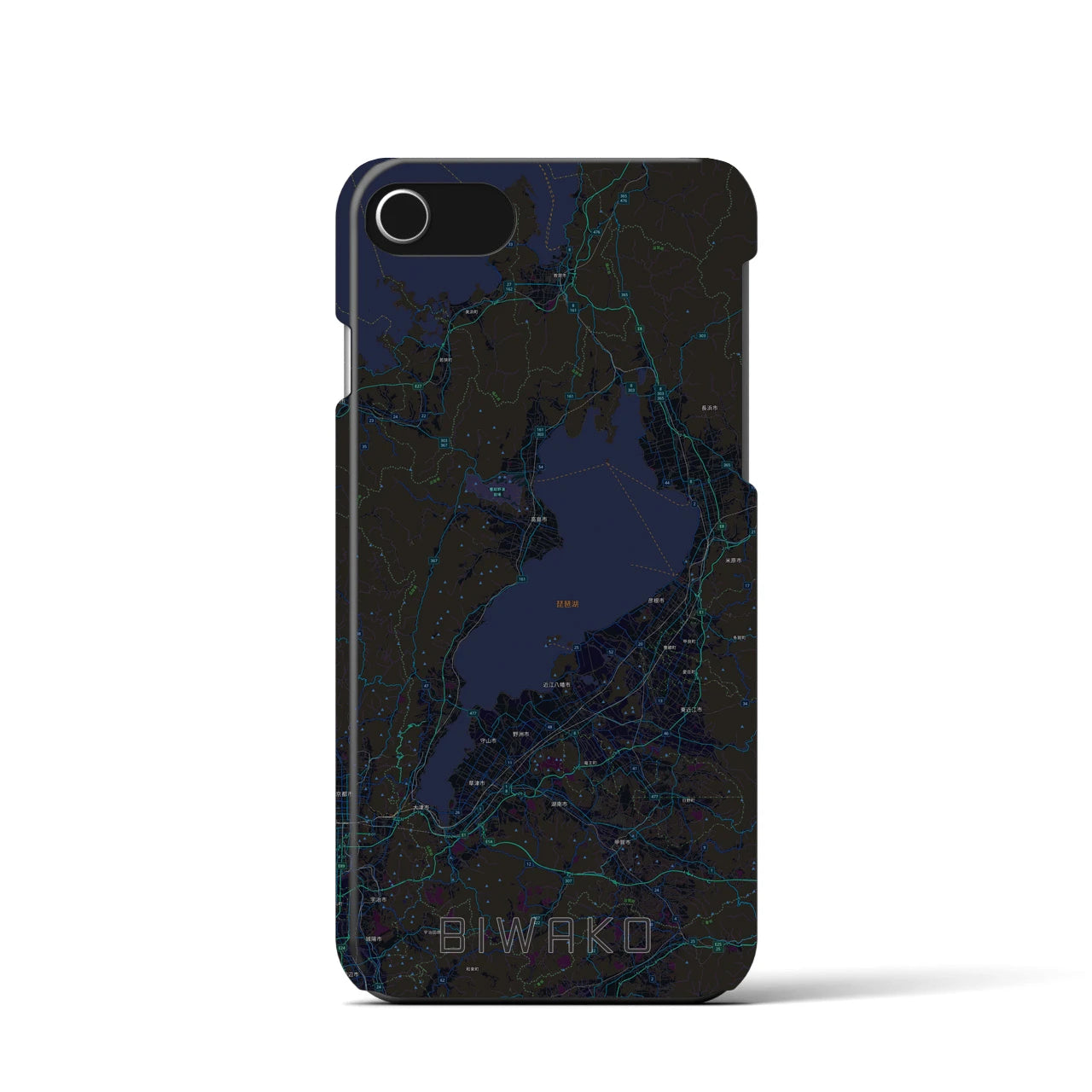 【琵琶湖2】地図柄iPhoneケース（バックカバータイプ・ブラック）iPhone SE（第3 / 第2世代） / 8 / 7 / 6s / 6 用