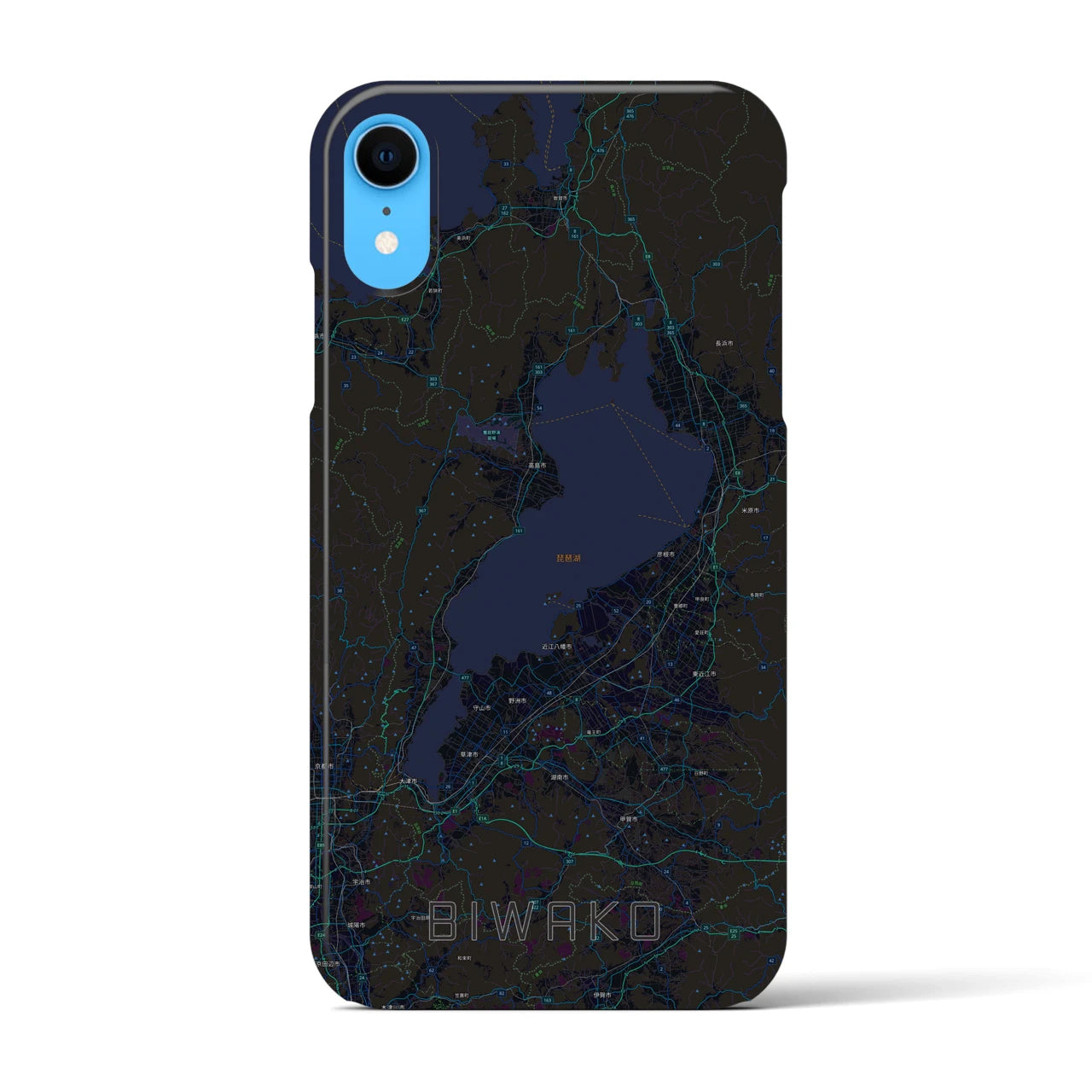 【琵琶湖2】地図柄iPhoneケース（バックカバータイプ・ブラック）iPhone XR 用