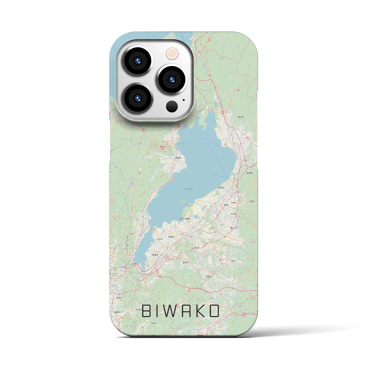 【琵琶湖2】地図柄iPhoneケース（バックカバータイプ・ナチュラル）iPhone 13 Pro 用