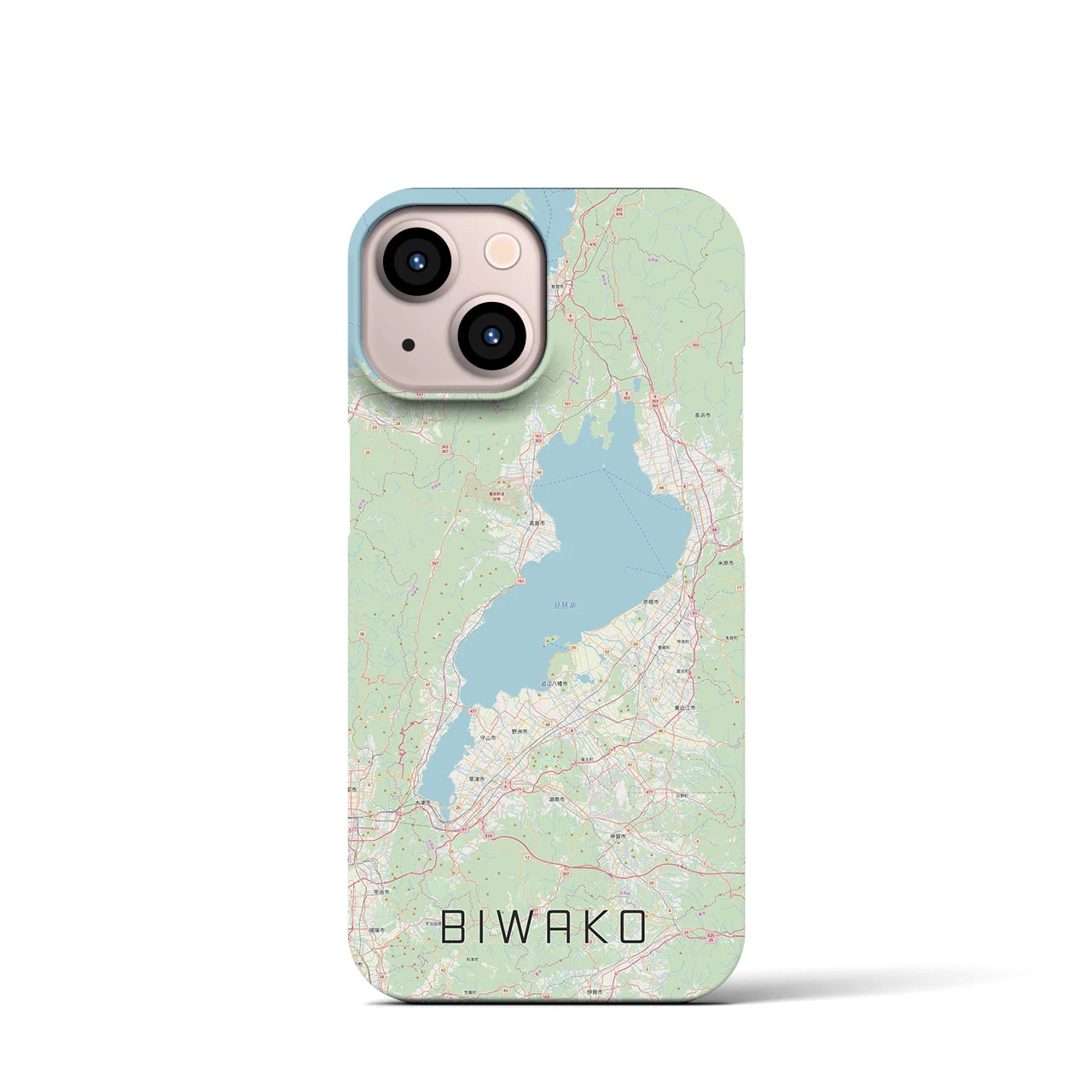 【琵琶湖2】地図柄iPhoneケース（バックカバータイプ・ナチュラル）iPhone 13 mini 用