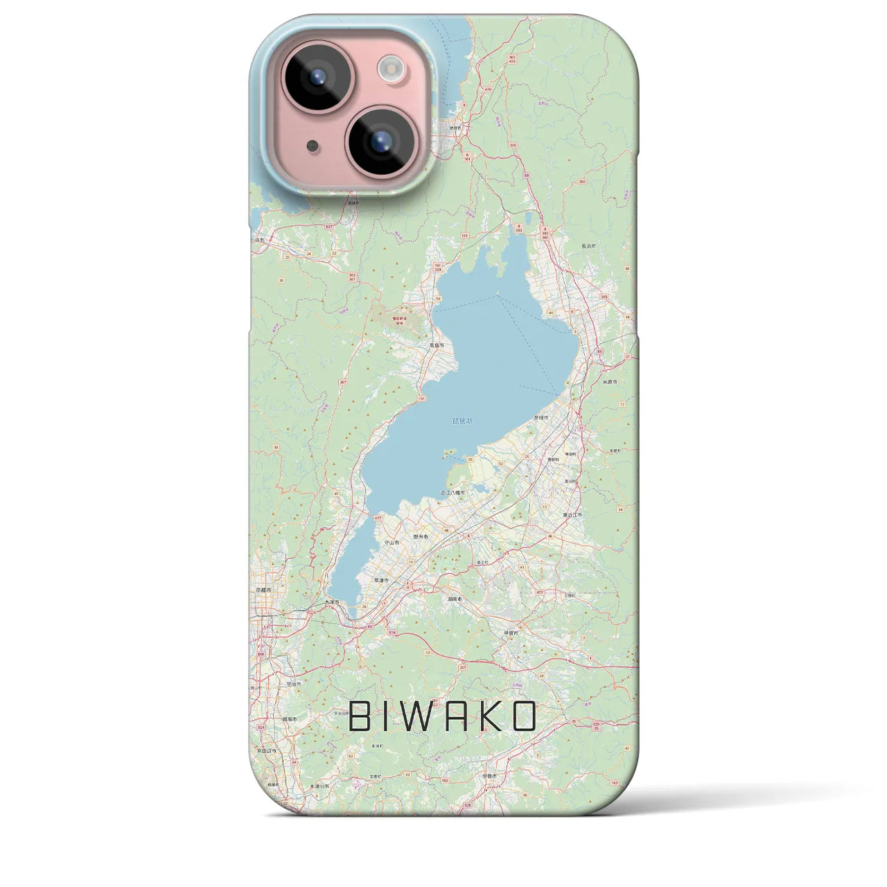 【琵琶湖2】地図柄iPhoneケース（バックカバータイプ・ナチュラル）iPhone 15 Plus 用