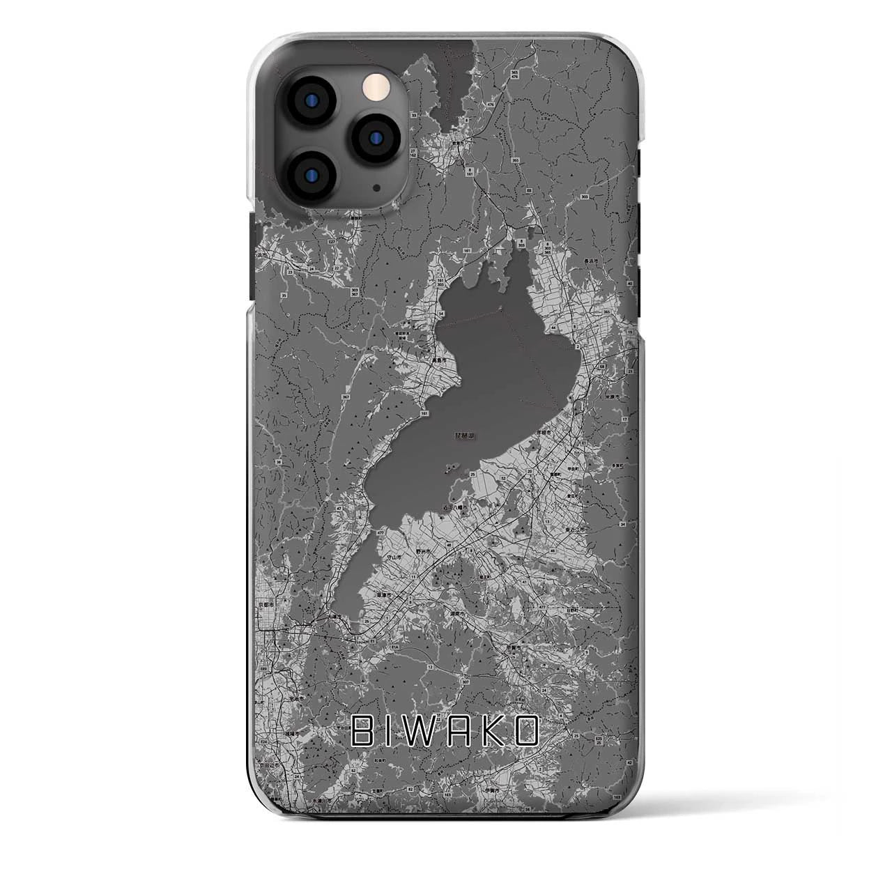 【琵琶湖2】地図柄iPhoneケース（クリアタイプ・モノトーン）iPhone 11 Pro Max 用