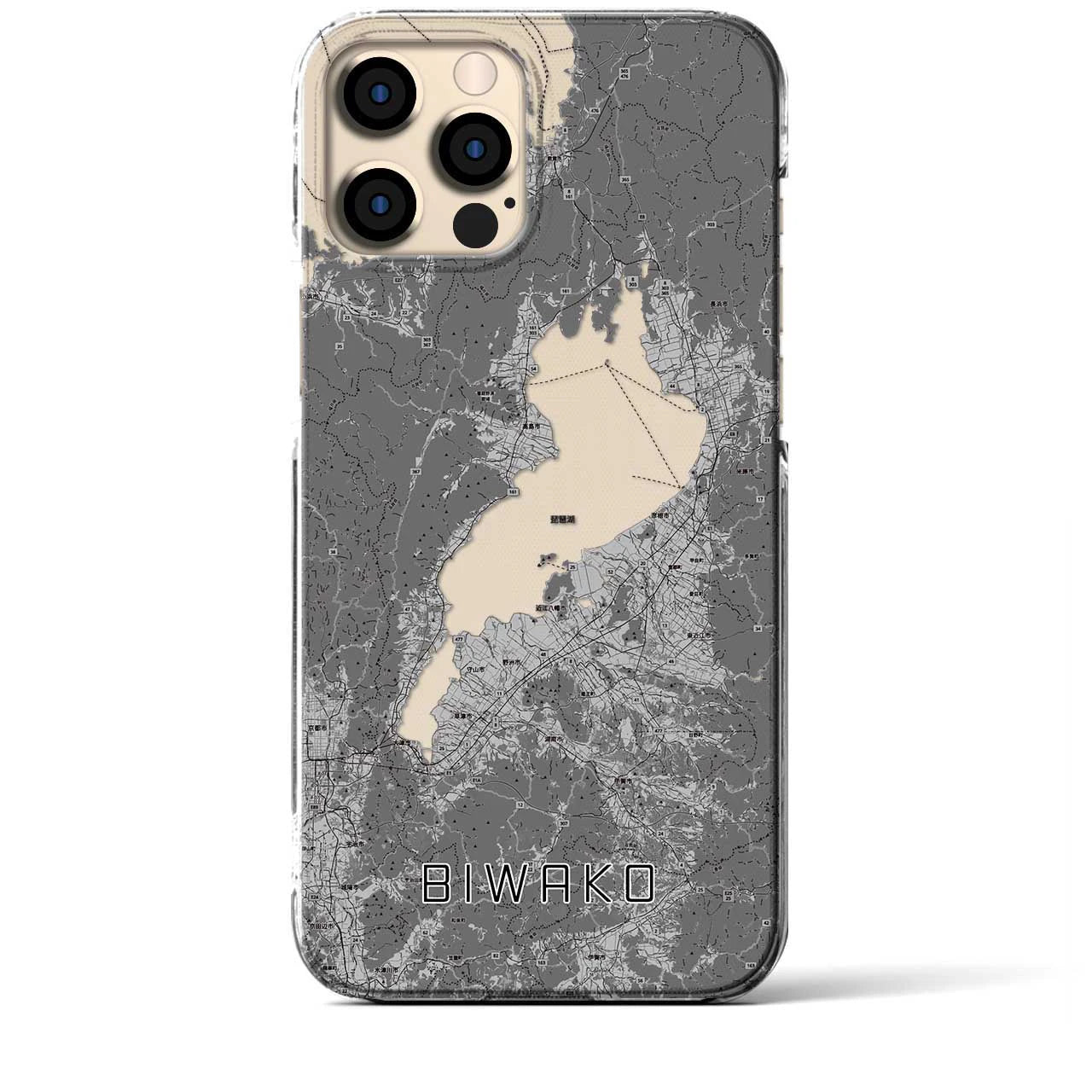 【琵琶湖2】地図柄iPhoneケース（クリアタイプ・モノトーン）iPhone 12 Pro Max 用