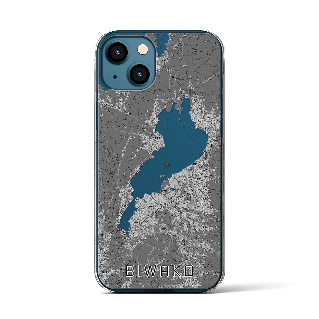 【琵琶湖2】地図柄iPhoneケース（クリアタイプ・モノトーン）iPhone 13 用