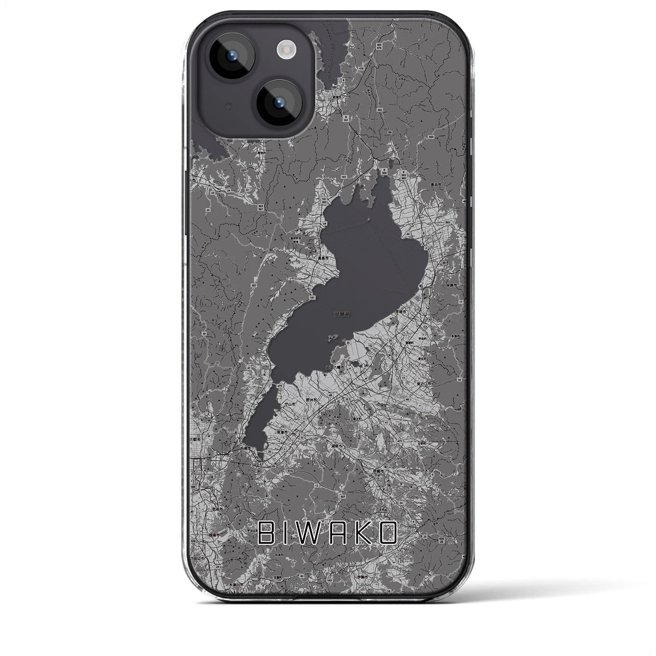【琵琶湖2】地図柄iPhoneケース（クリアタイプ・モノトーン）iPhone 14 Plus 用