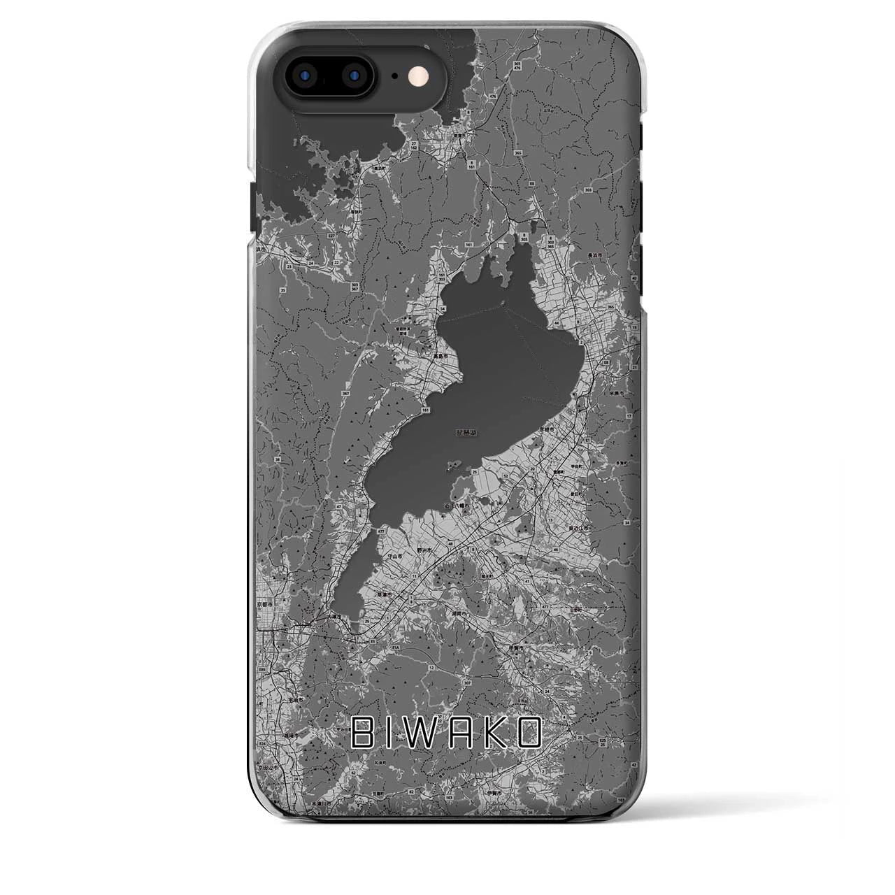 【琵琶湖2】地図柄iPhoneケース（クリアタイプ・モノトーン）iPhone 8Plus /7Plus / 6sPlus / 6Plus 用