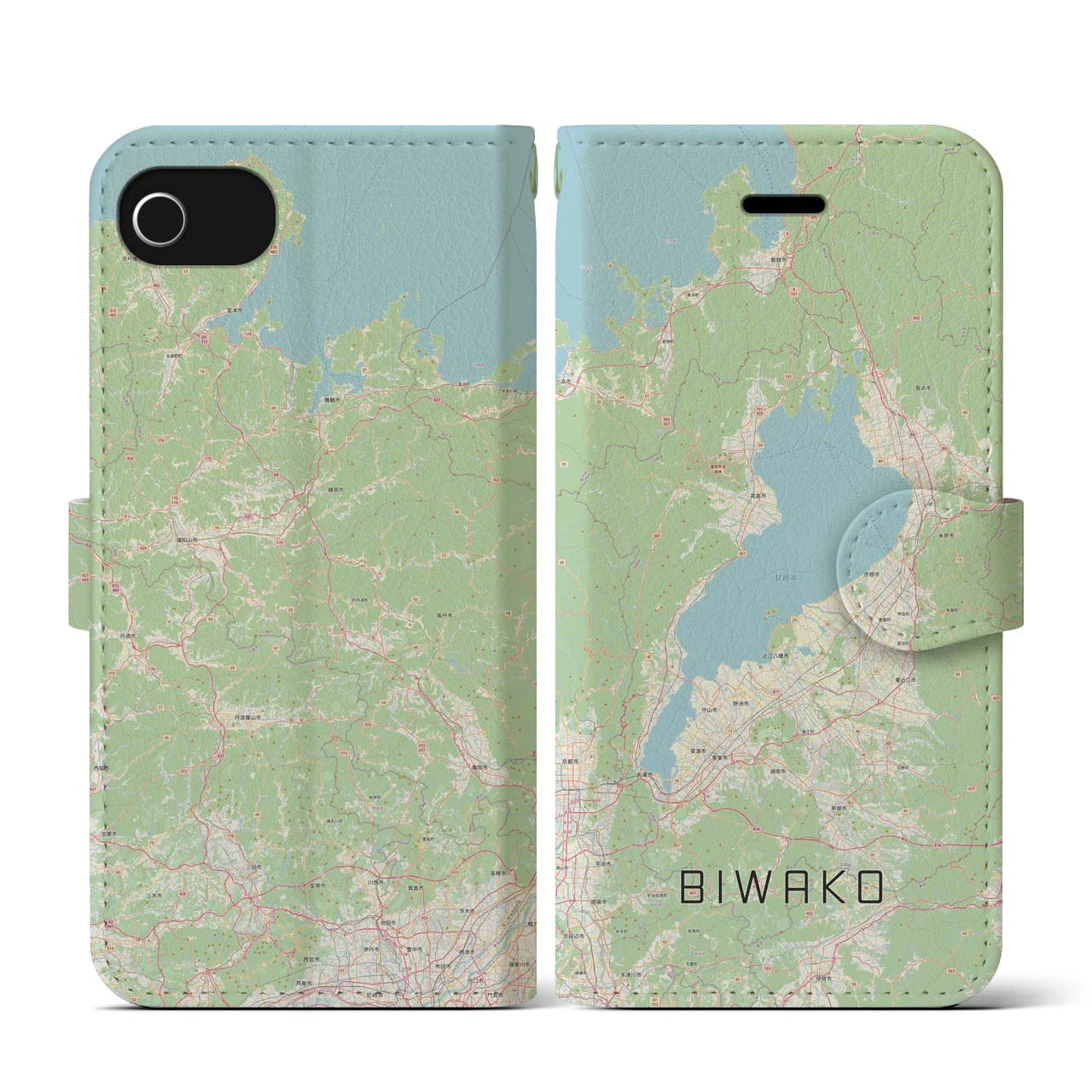 【琵琶湖2】地図柄iPhoneケース（手帳両面タイプ・ナチュラル）iPhone SE（第3 / 第2世代） / 8 / 7 / 6s / 6 用