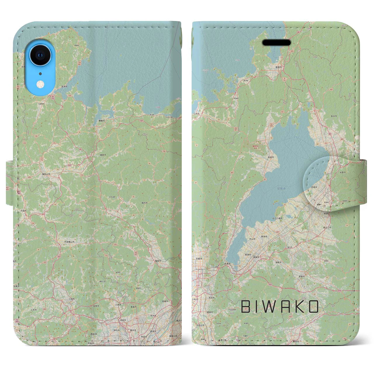 【琵琶湖2】地図柄iPhoneケース（手帳両面タイプ・ナチュラル）iPhone XR 用