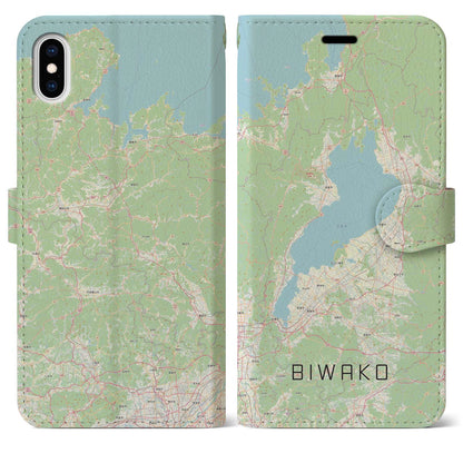 【琵琶湖2（滋賀県）】地図柄iPhoneケース（手帳タイプ）ナチュラル・iPhone XS Max 用