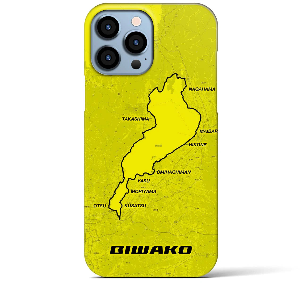 Recipro × Crossfield【琵琶湖】地図柄iPhoneケース（バックカバータイプ・イエロー）iPhone 13 Pro Max 用