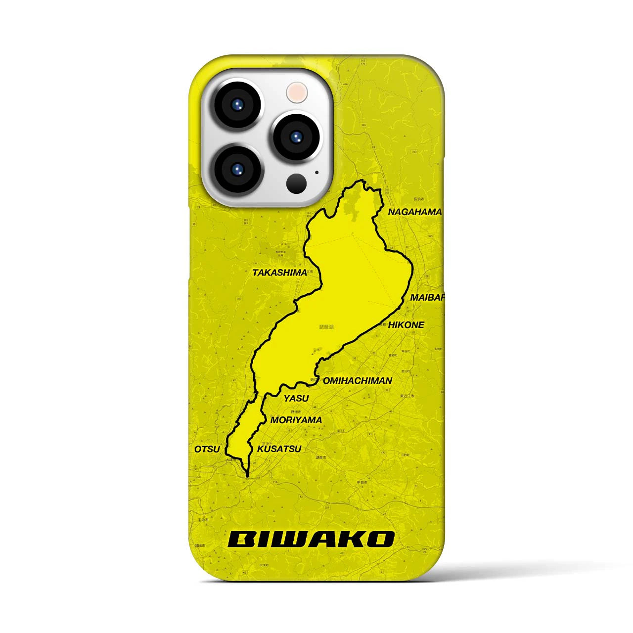 Recipro × Crossfield【琵琶湖】地図柄iPhoneケース（バックカバータイプ・イエロー）iPhone 13 Pro 用