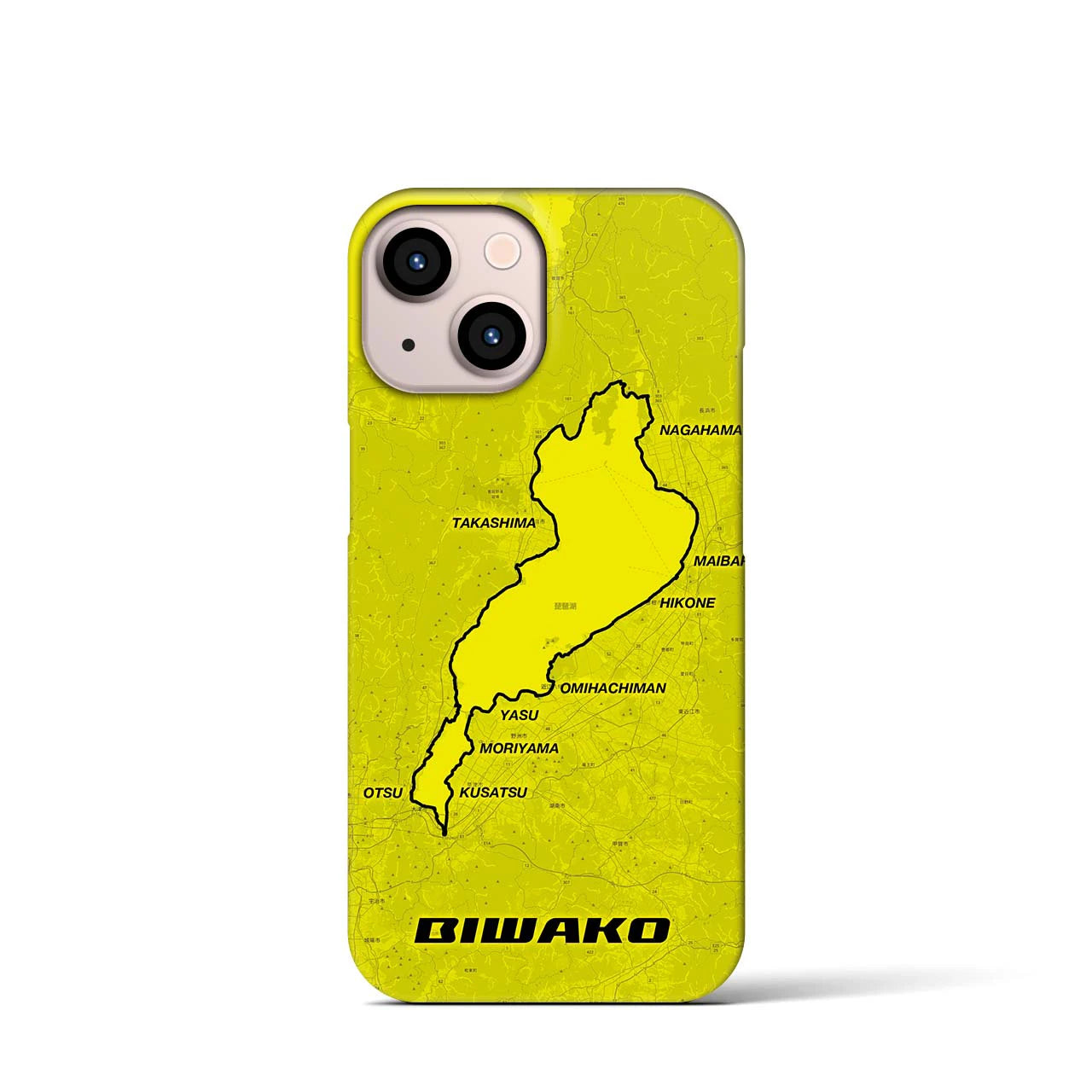 Recipro × Crossfield【琵琶湖】地図柄iPhoneケース（バックカバータイプ・イエロー）iPhone 13 mini 用