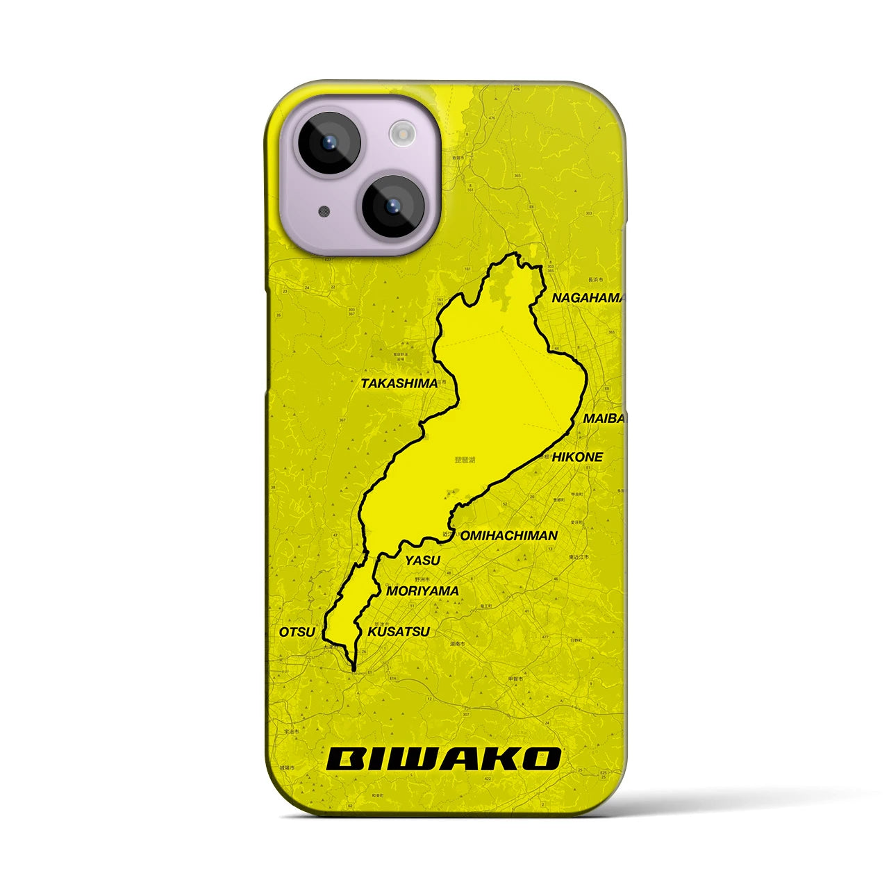 Recipro × Crossfield【琵琶湖】地図柄iPhoneケース（バックカバータイプ・イエロー）iPhone 14 用