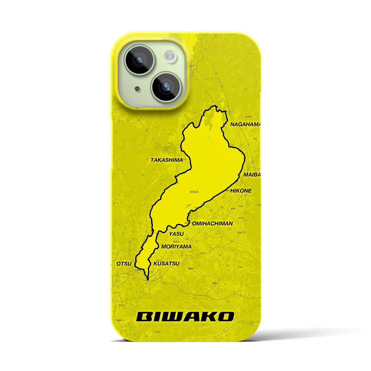 Recipro × Crossfield【琵琶湖】地図柄iPhoneケース（バックカバータイプ・イエロー）iPhone 15 用