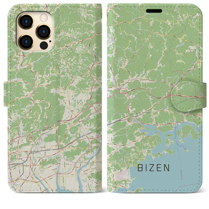 【備前（岡山県）】地図柄iPhoneケース（手帳タイプ）ナチュラル・iPhone 12 Pro Max 用
