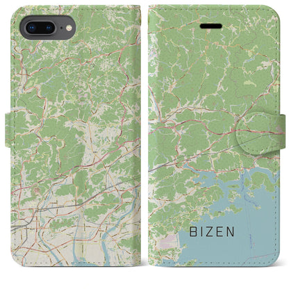 【備前（岡山県）】地図柄iPhoneケース（手帳タイプ）ナチュラル・iPhone 8Plus /7Plus / 6sPlus / 6Plus 用